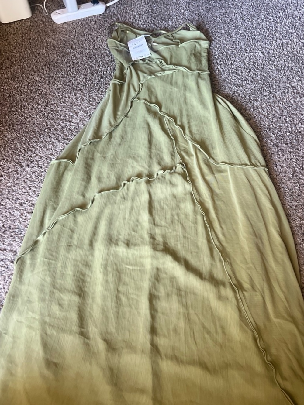 Zara Olive Green Maxi Dress with Layered Ruffle Detail